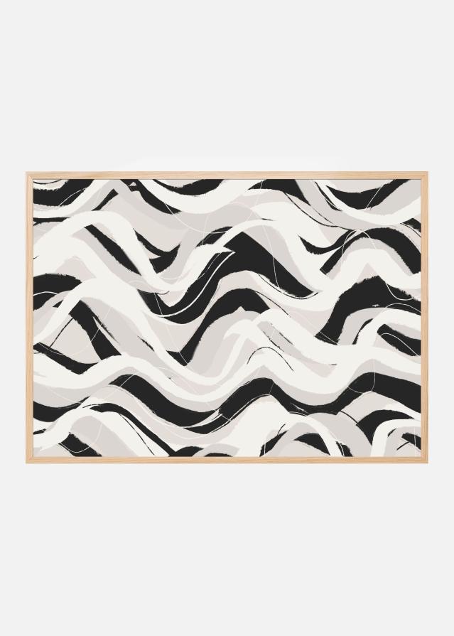 White Black Waves Pattern Square Αφίσα