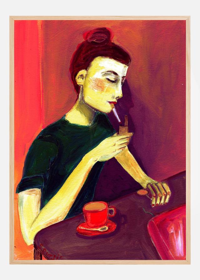 Lady lighting cigarette Αφίσα