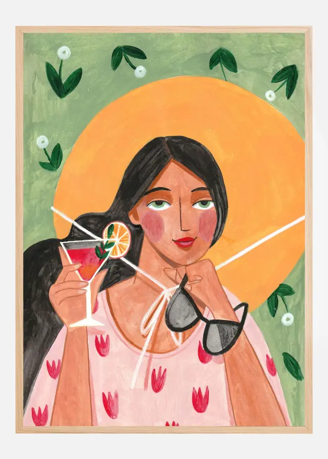 Abstract Modern Bohemian Woman with Cocktail Αφίσα