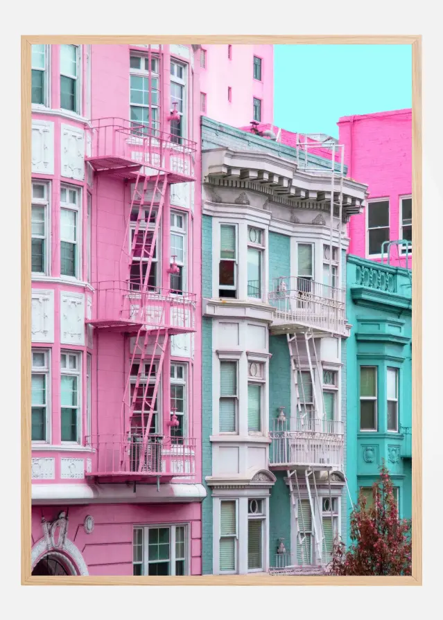 Pink and Blue Row Houses in San Francisco Αφίσα