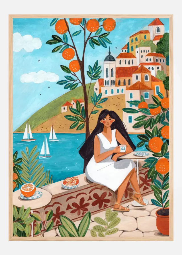 Travel woman in Mediterranean coast Αφίσα