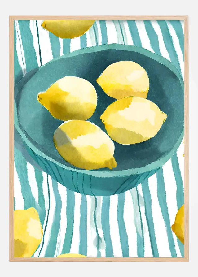 Zitronen in türkisfarbener Schale Αφίσα