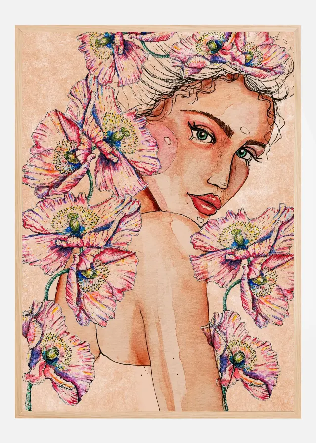 Woman wih Poppies Αφίσα