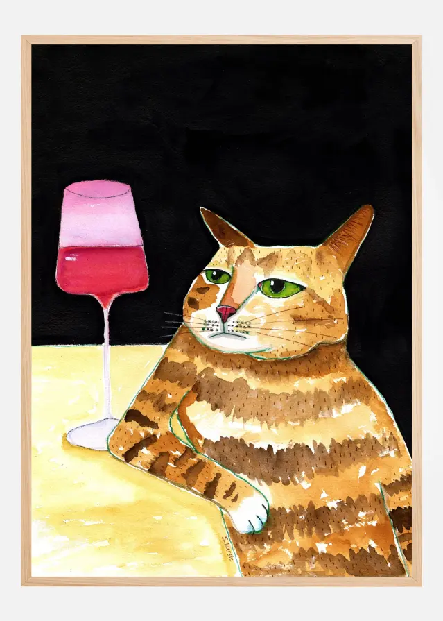 Cat Friday Night Drinks Wine Funny Cat Humour Αφίσα