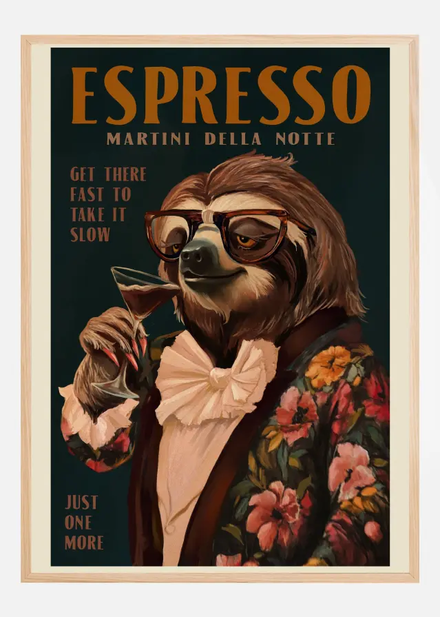 Art Deco Espresso Martini Drinking Sloth Αφίσα