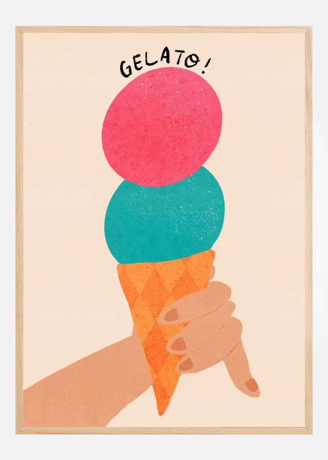 Gelato Strawberry and Bubblegum Italy Ice Cream Typography Αφίσα