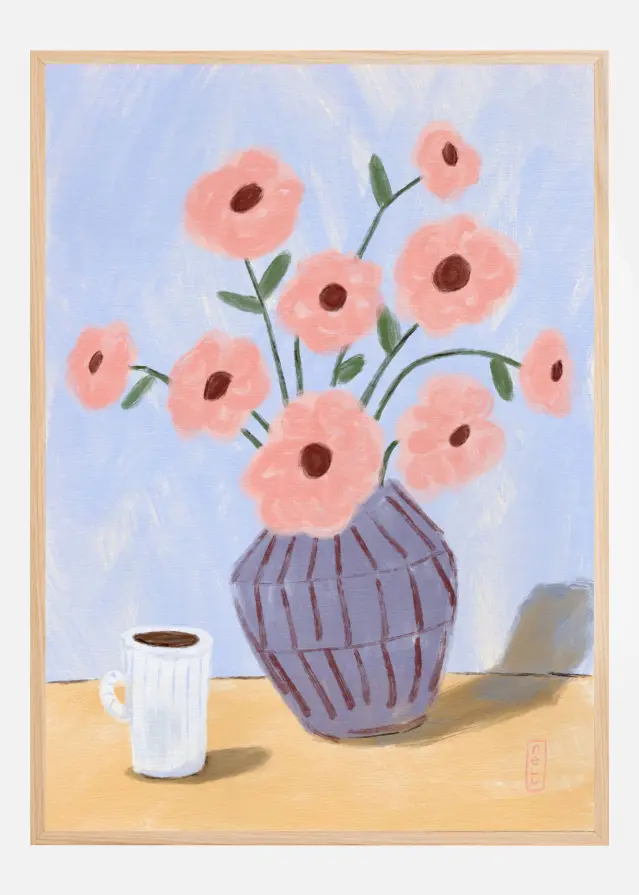 Coffee and Flowers Simple Still Life Painting Αφίσα
