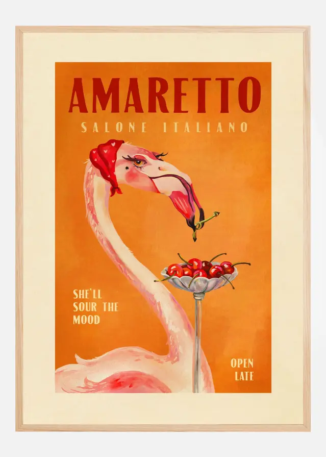Amaretto Flamingo Art Deco Italian Cafe Travel Art Αφίσα