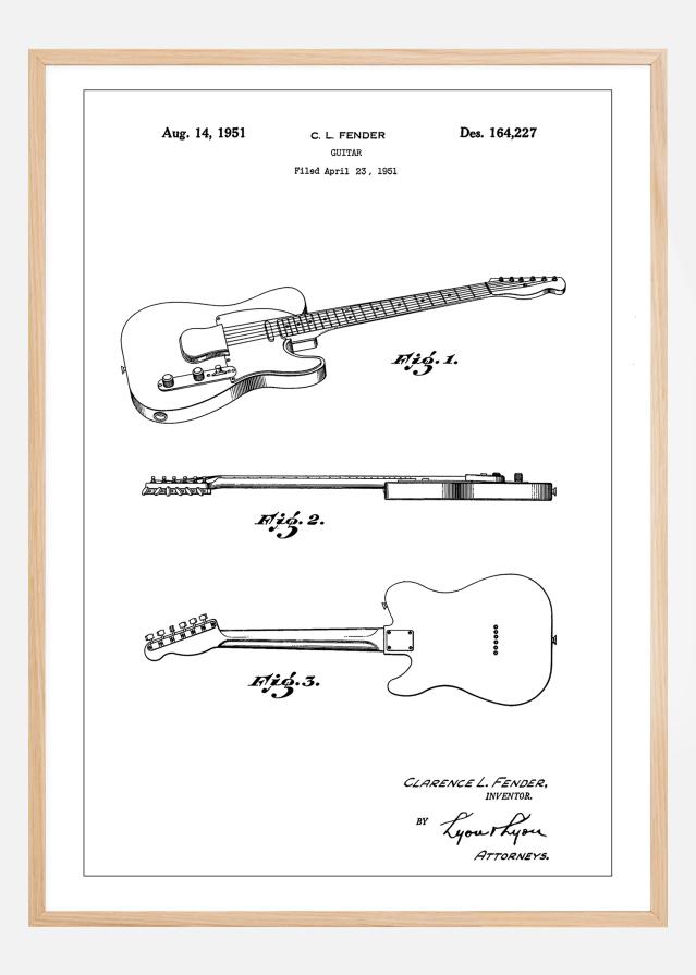 Patent Print - Guitar - White Αφίσα