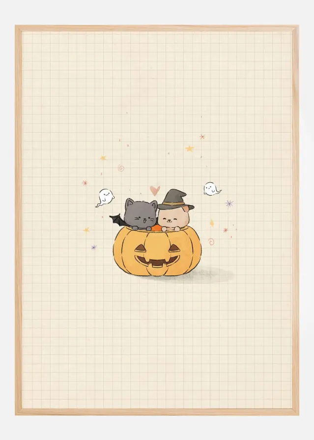Cat and Dog In Halloween Poster