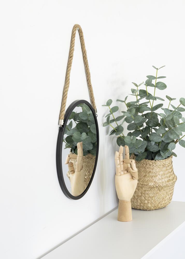 KAILA Κυκλικός Καθρέφτης Rope - Μαύρος 30 cm Ø