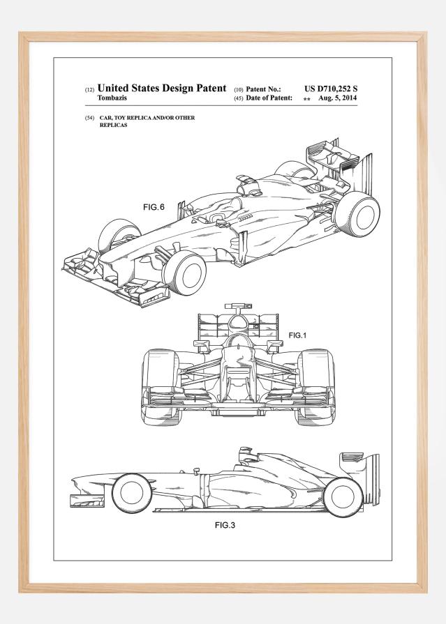 Patent Print - Formula 1 Racing Car - White Αφίσα
