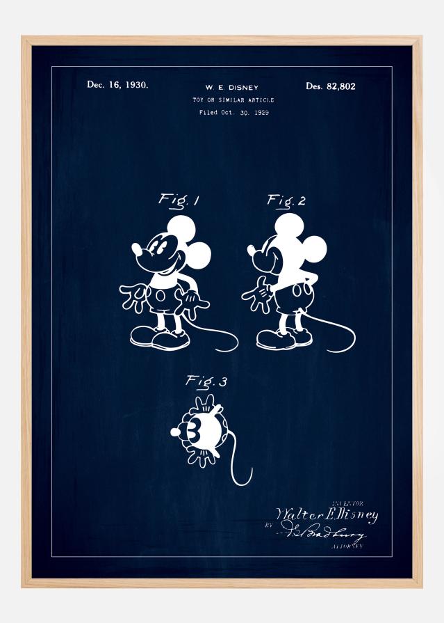Σχέδιο διπλώματος ευρεσιτεχνίας - Disney - Mickey Mouse - Μπλε Αφίσα