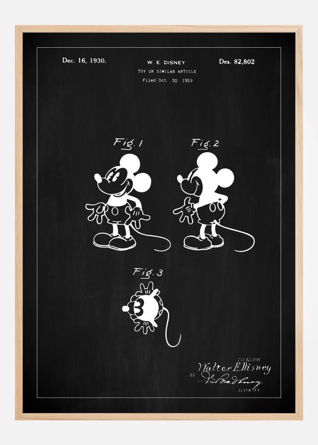 Σχέδιο διπλώματος ευρεσιτεχνίας - Disney - Mickey Mouse - Μαύρος Αφίσα