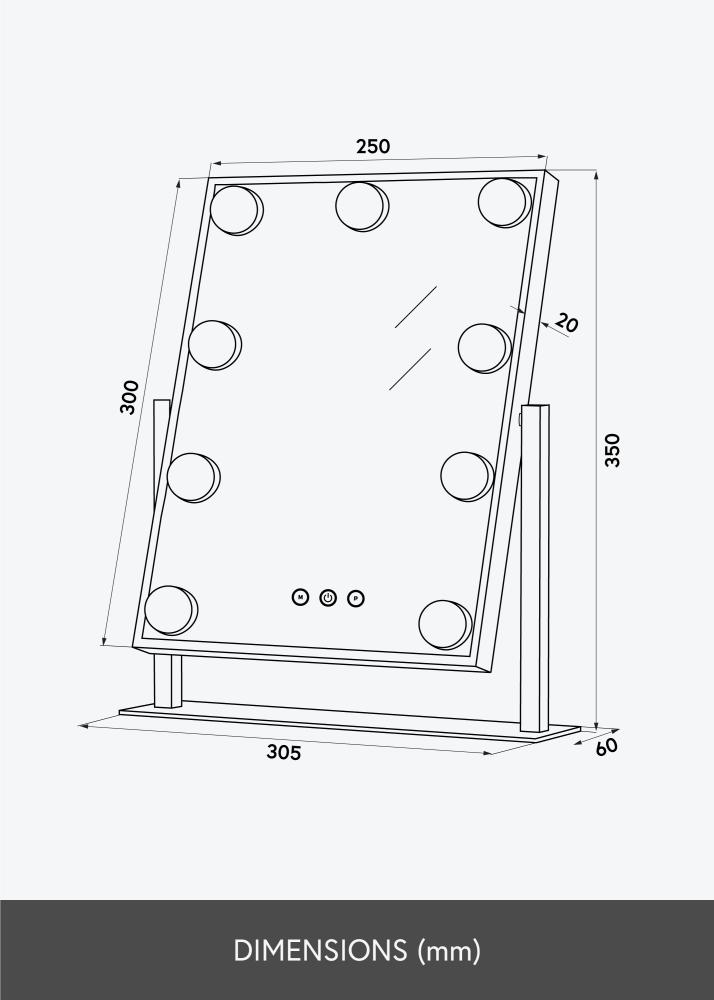 KAILA Καθρέφτης μακιγιάζ Hollywood 9 Λευκό 25x30 cm