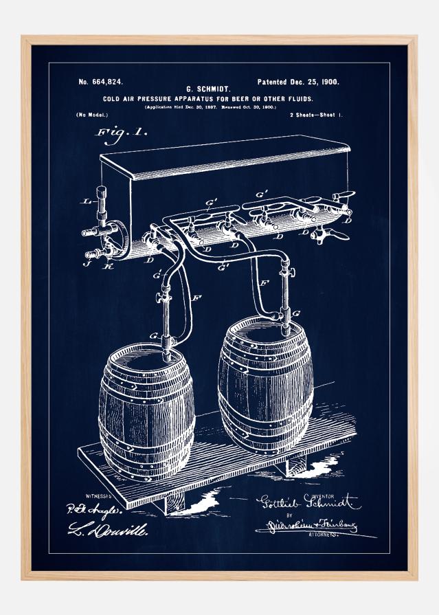 Patent Print - Beer Kegs - Blue Αφίσα