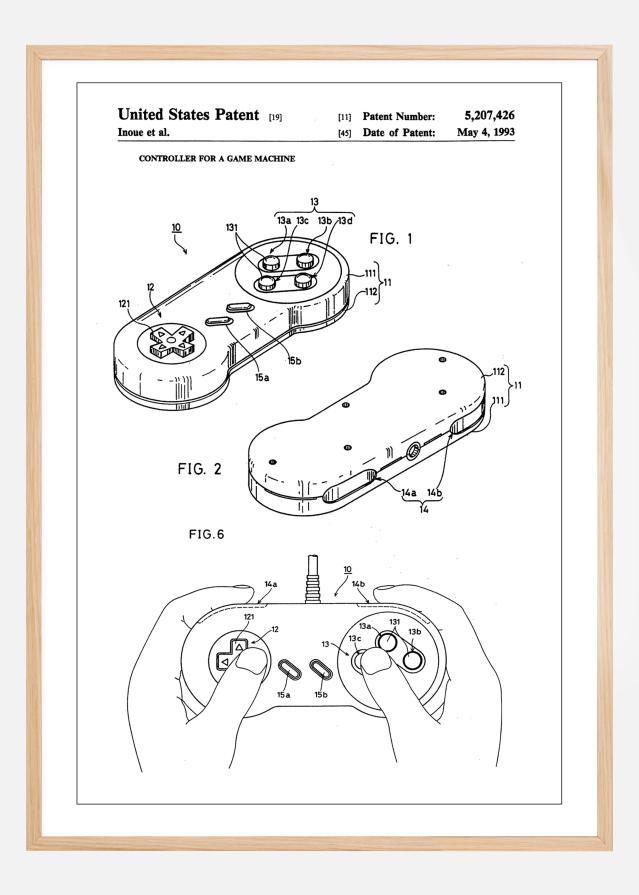 Patent Print - Game Controller I - White Αφίσα