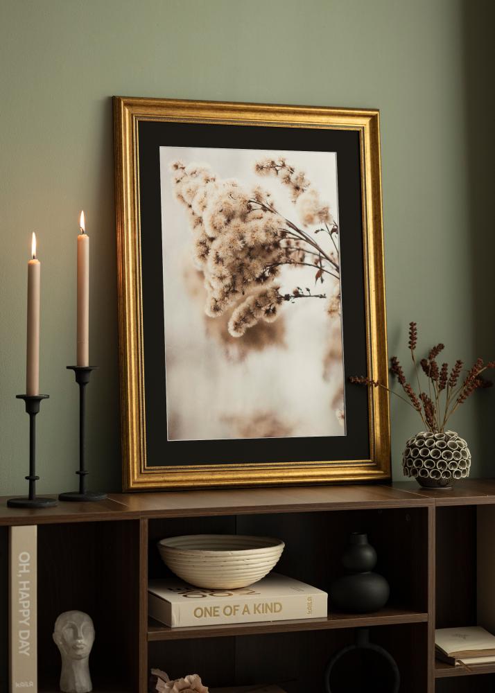 Πλαίσιο Ροκοκό Χρυσός 30x40 cm - Πασπαρτού Μαύρος 21x29,7 cm (A4)