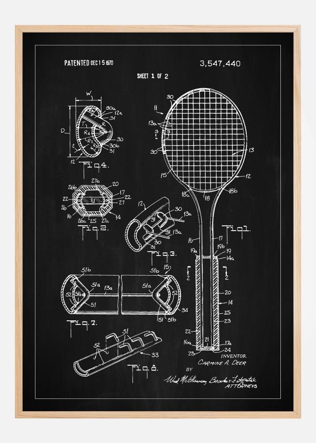 Patent Print - Tennis Racket - Black Αφίσα