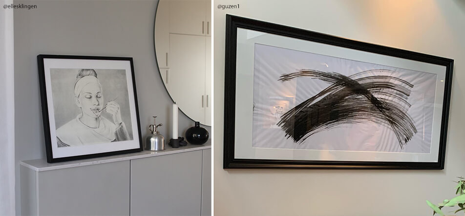 Δύο μαύρα προσαρμοσμένα πλαίσια με ασπρόμαυρα σχέδια