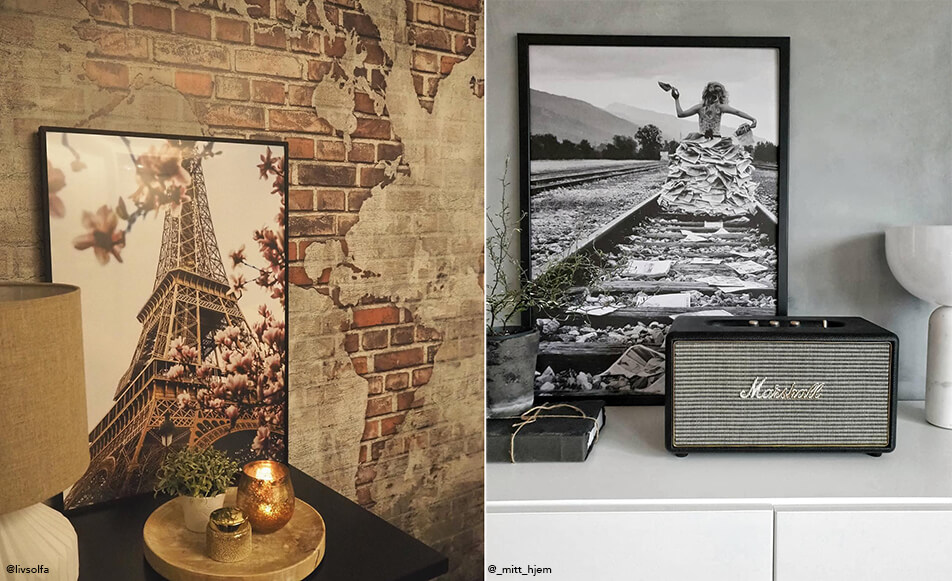 Πίνακας του πύργου του Άιφελ σε τούβλινο τοίχο - ασπρόμαυρος πίνακας και ηχεία