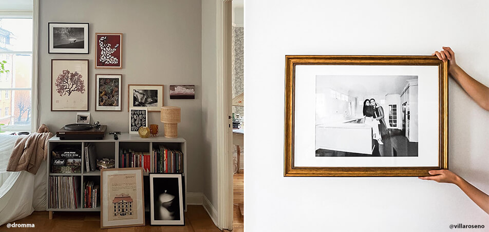 Διάφορες κορνίζες στο σαλόνι