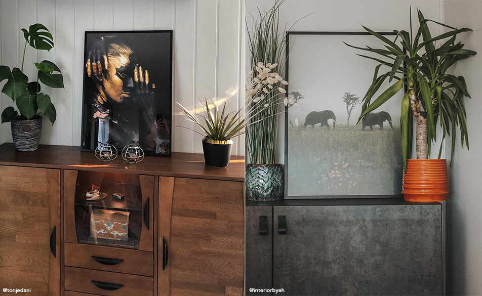 Πίνακες και φυτά τοποθετημένα σε κονσόλα