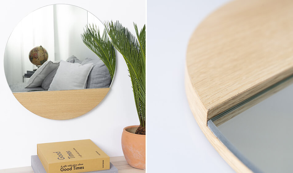 Στρογγυλός καθρέφτης με δρύινο πλαίσιο - ασυνήθιστος καθρέφτης