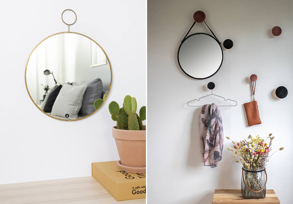 Runda speglar - guldspegel - svart spegel