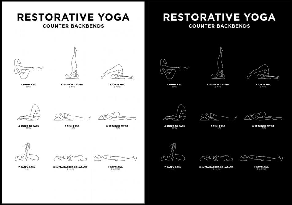 Αφίσα γιόγκα σε λευκό ή μαύρο - Restorative yoga